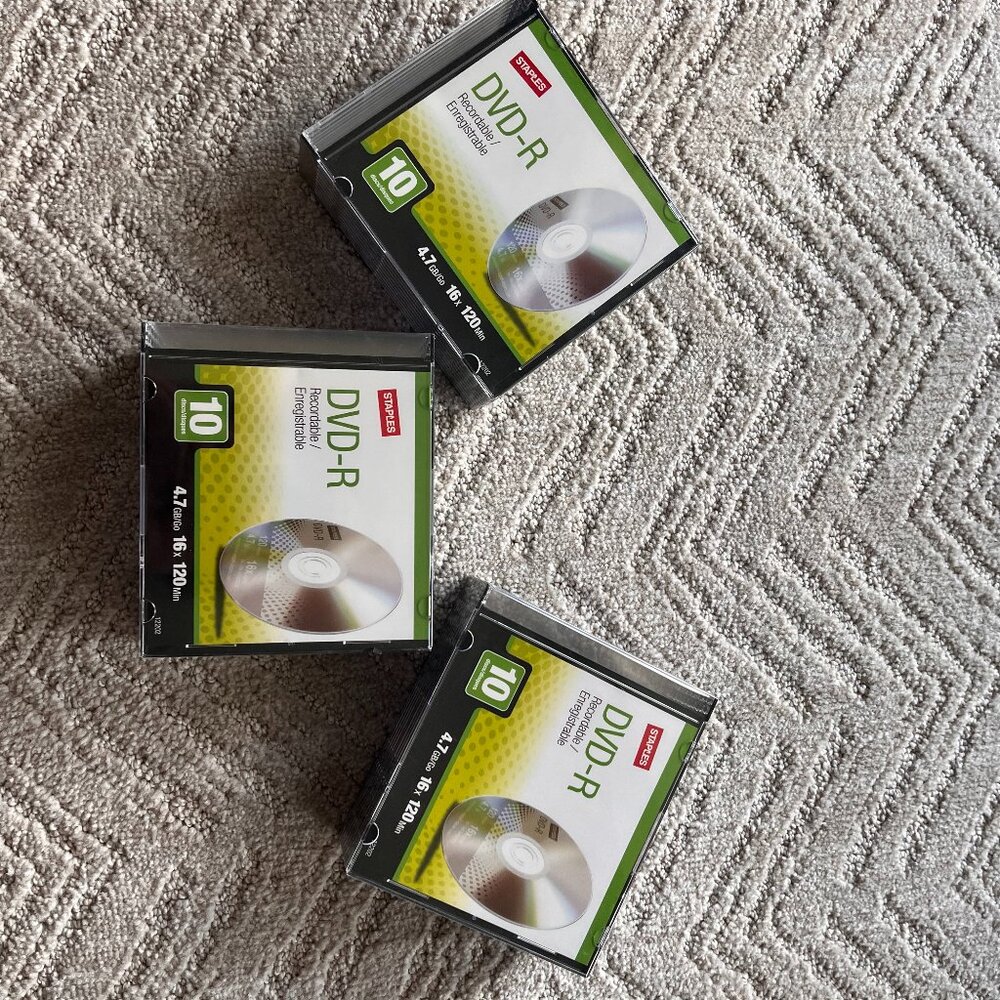 Unused Recordable DVDs - 3 packages of 10 discs each